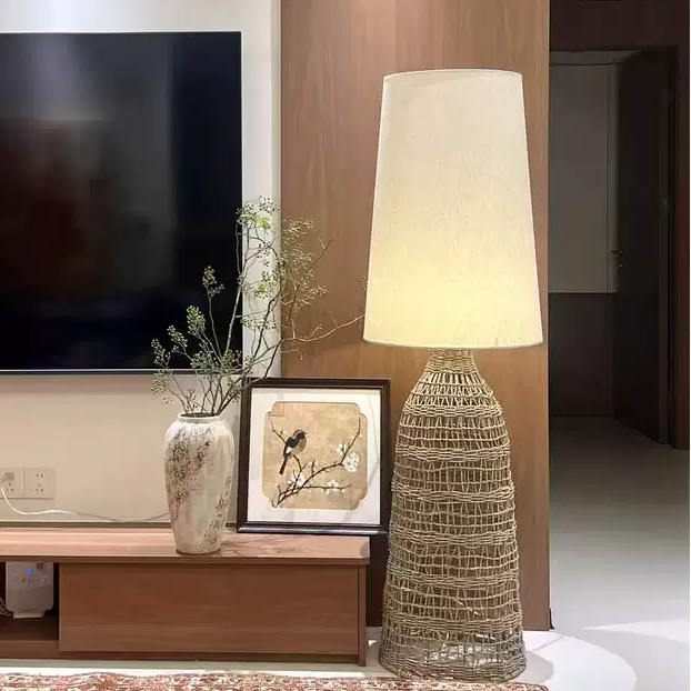 Paloma Woven Rattan Sculptural Floor Lamp Glowryte