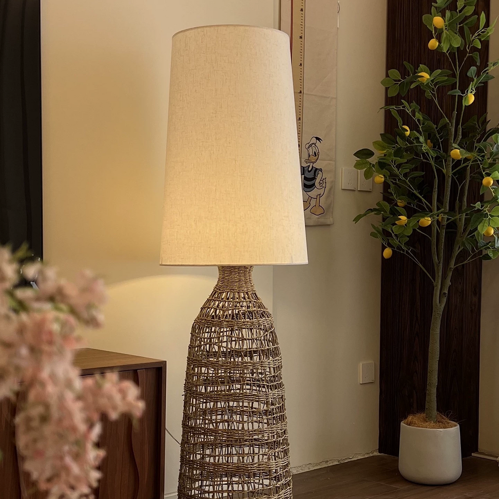 Paloma Woven Rattan Sculptural Floor Lamp Glowryte