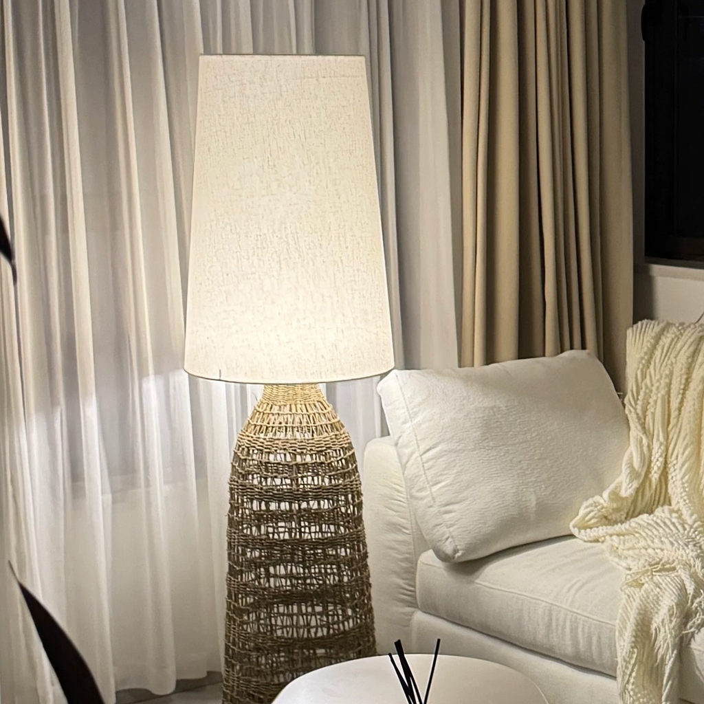 Paloma Woven Rattan Sculptural Floor Lamp Glowryte