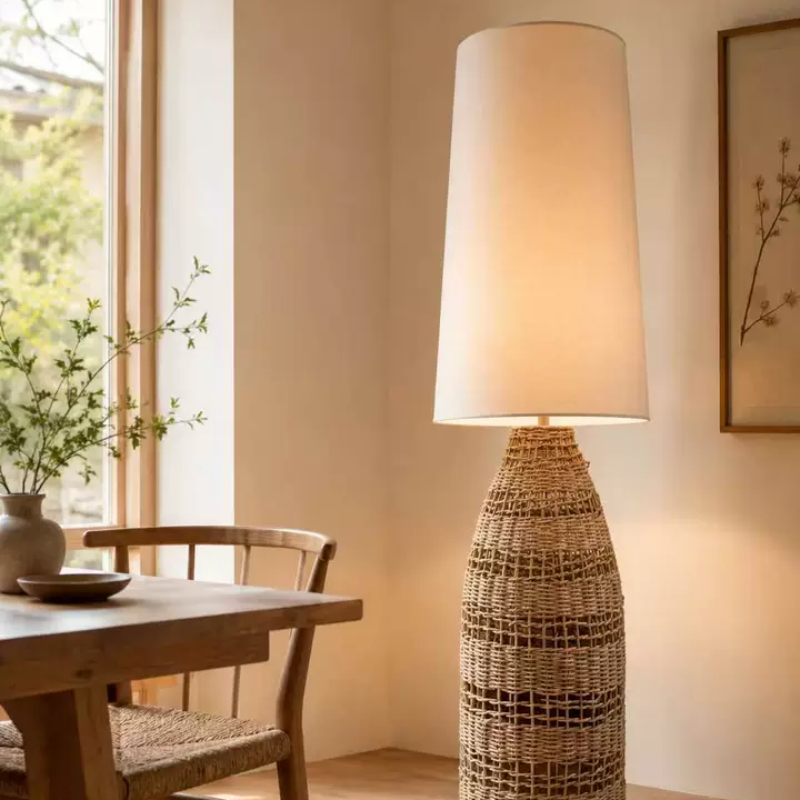Paloma Woven Rattan Sculptural Floor Lamp Glowryte