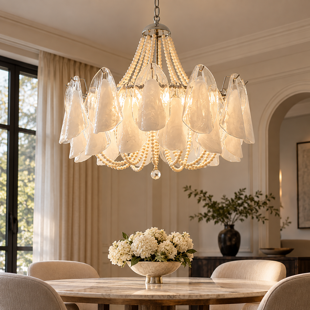 Murano Petal & Pearl Chandelier Glowryte