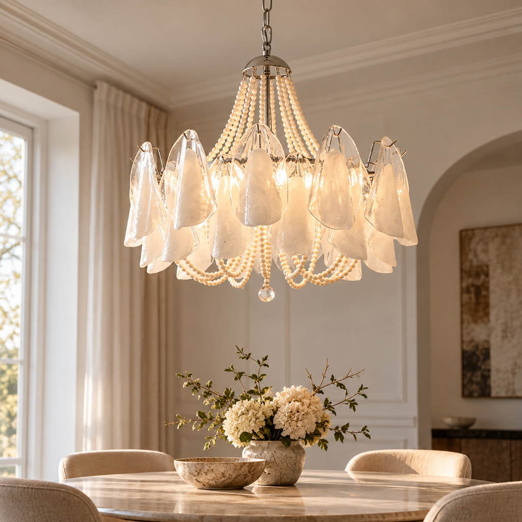 Murano Petal & Pearl Chandelier Glowryte