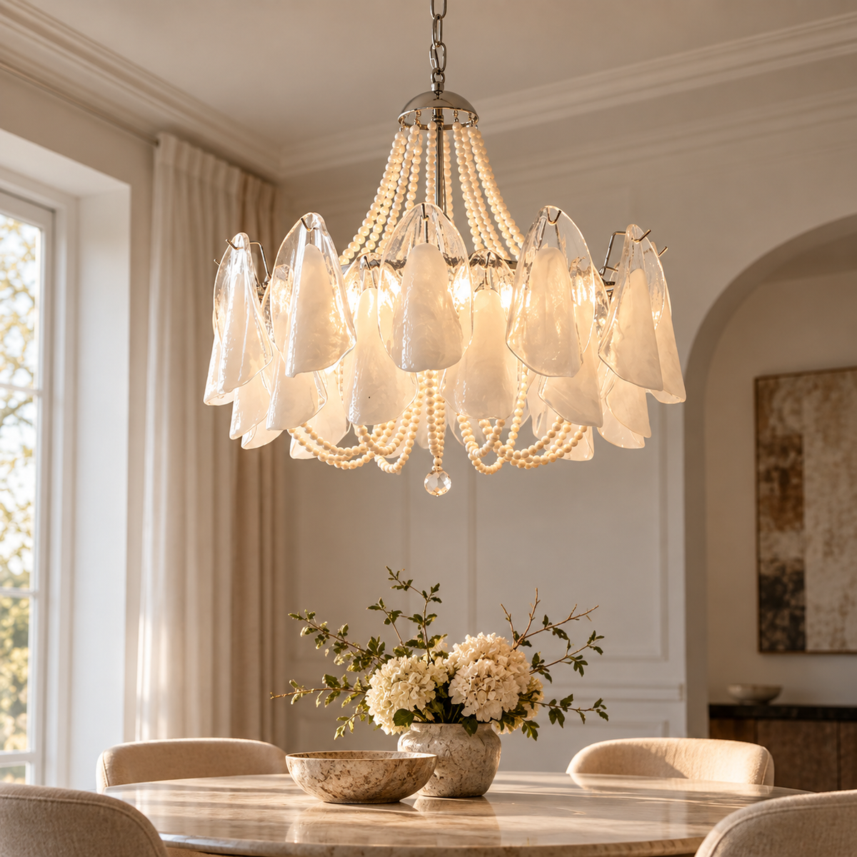 Murano Petal & Pearl Chandelier Glowryte