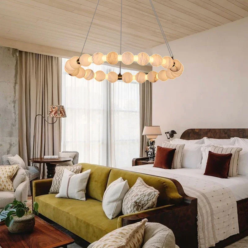 Perla Alabaster Beaded Ring Chandelier Glowryte