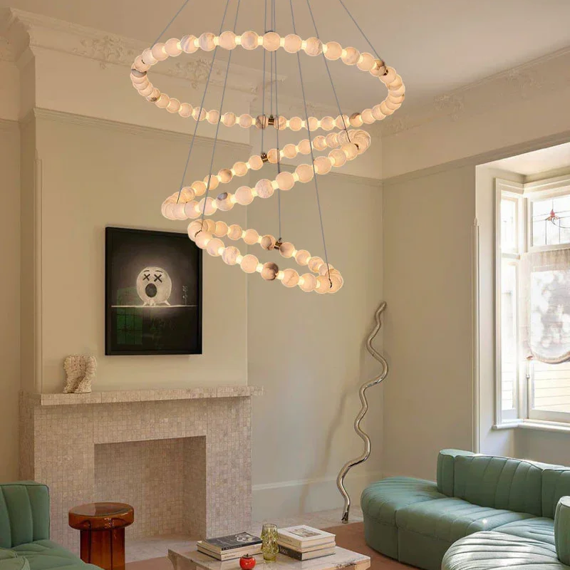 Perla Alabaster Beaded Ring Chandelier Glowryte