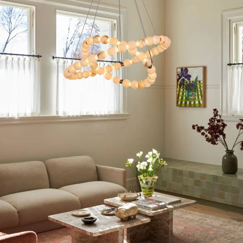 Perla Alabaster Beaded Ring Chandelier Glowryte