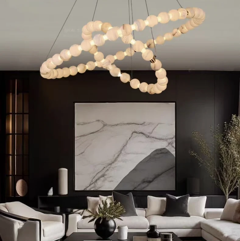 Perla Alabaster Beaded Ring Chandelier Glowryte