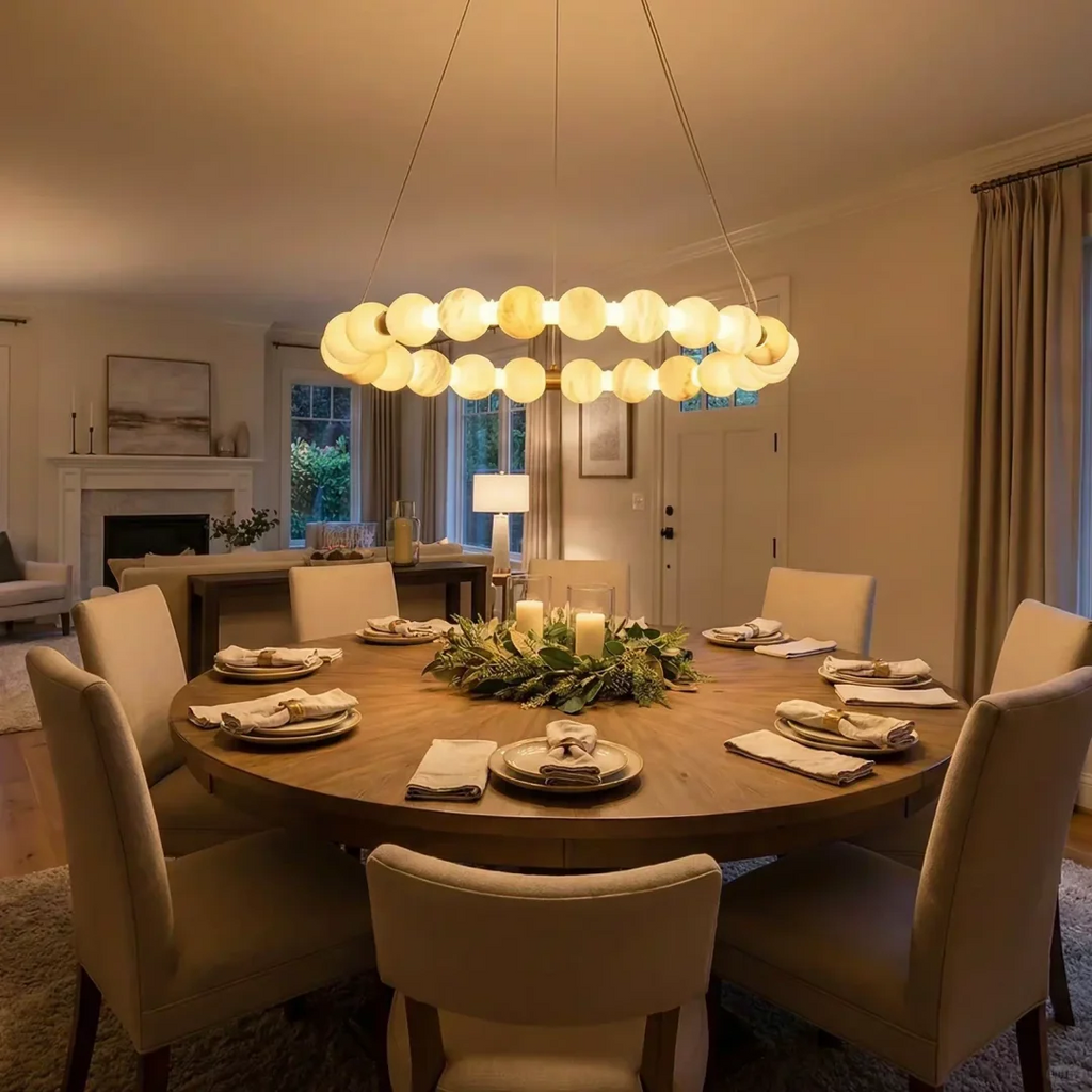 Perla Alabaster Beaded Ring Chandelier Glowryte