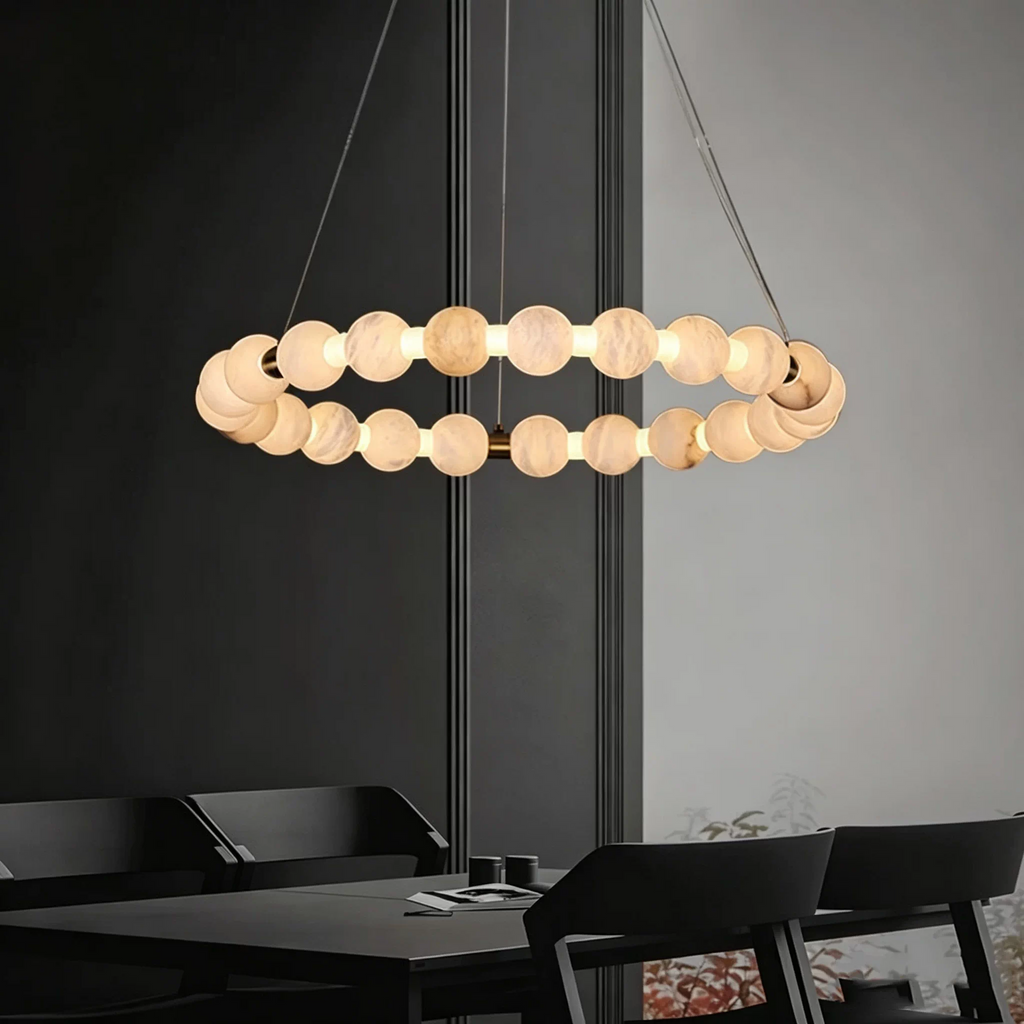 Perla Alabaster Beaded Ring Chandelier Glowryte