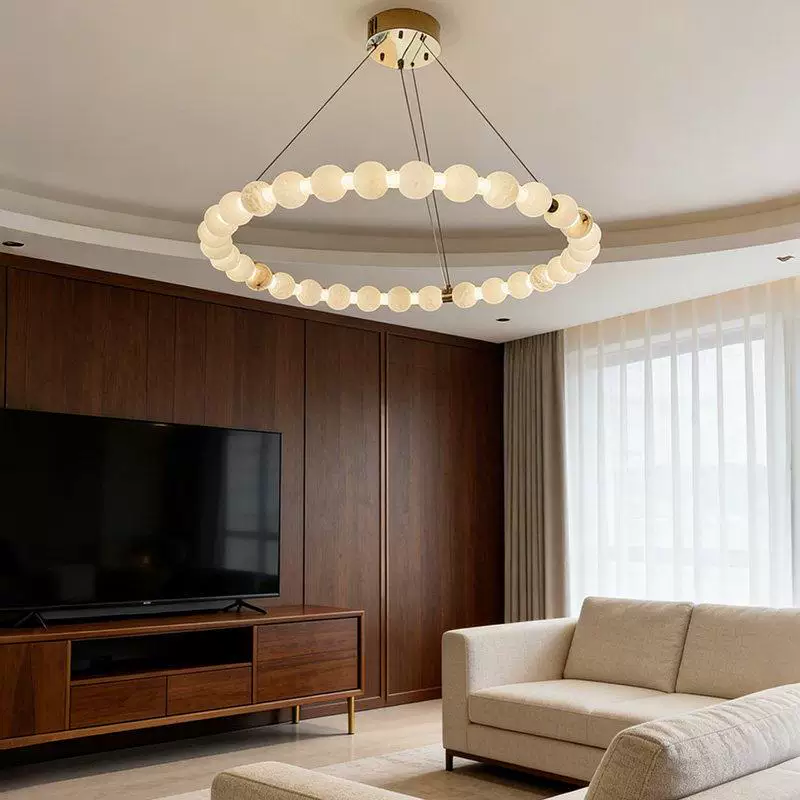 Perla Alabaster Beaded Ring Chandelier Glowryte