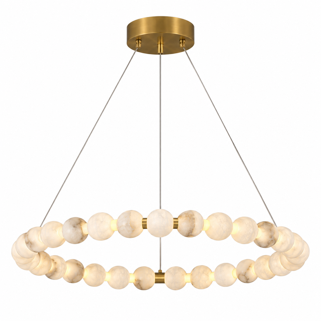 Perla Alabaster Beaded Ring Chandelier Dia 31.5" × H 2.4" (Dia 80 × H 6 cm) Glowryte