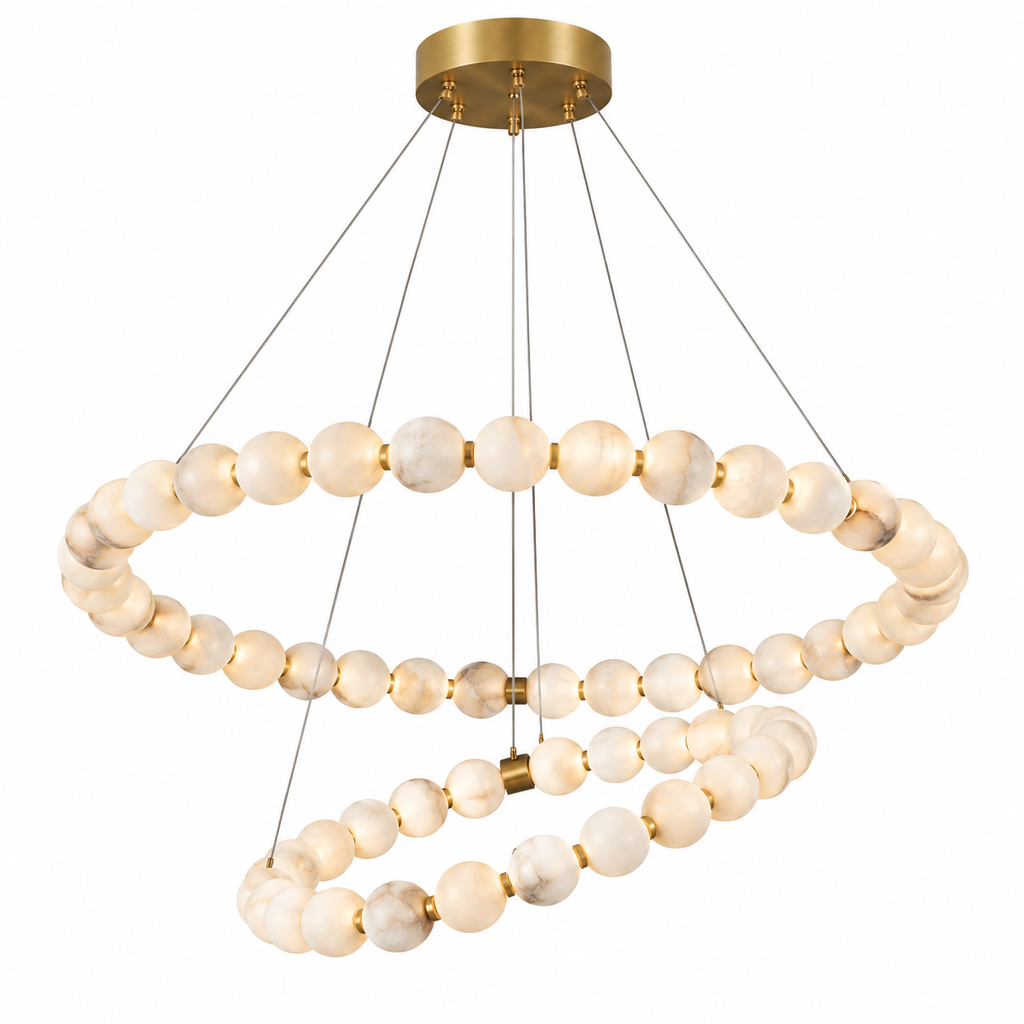 Perla Alabaster Beaded Ring Chandelier Tier: Dia 39.4" + 23.6" (Dia 100 + 60 cm) Glowryte