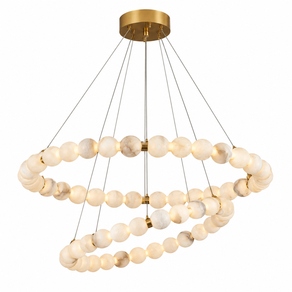 Perla Alabaster Beaded Ring Chandelier Tier: Dia 31.5" + 23.6" (Dia 80 + 60 cm) Glowryte