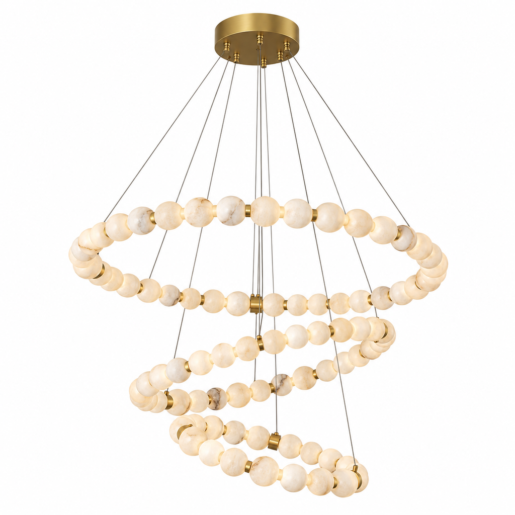 Perla Alabaster Beaded Ring Chandelier Tier: Dia 39.4" + 31.5" + 23.6" (Dia 100 + 80 + 60 cm) Glowryte