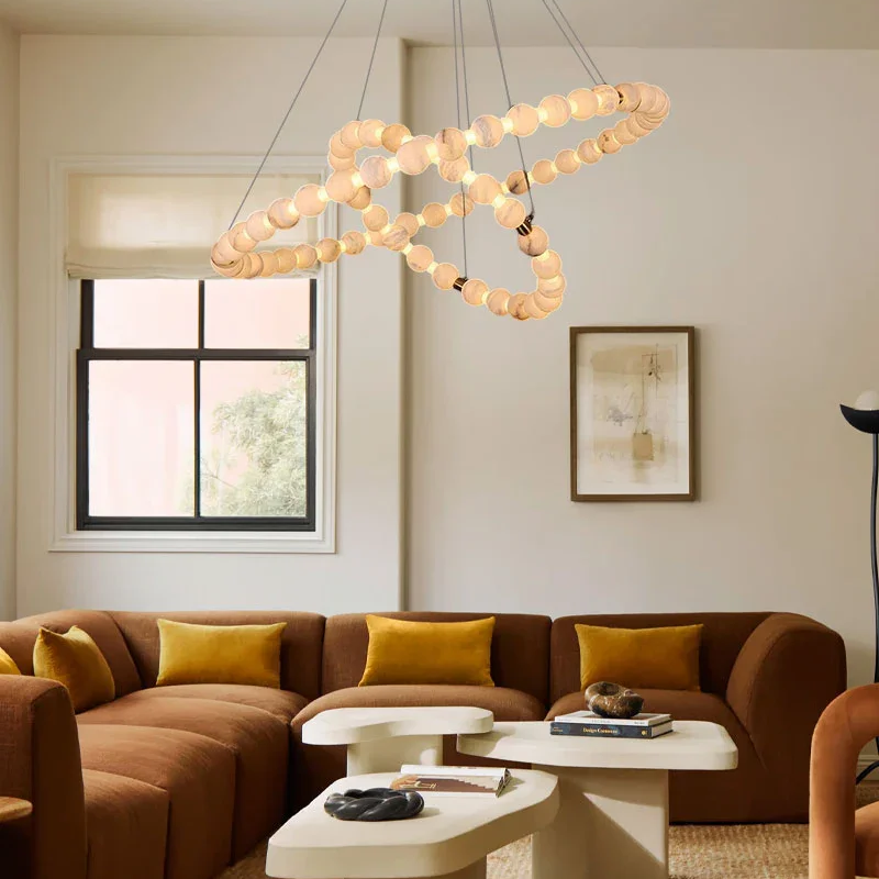 Perla Alabaster Beaded Ring Chandelier Glowryte