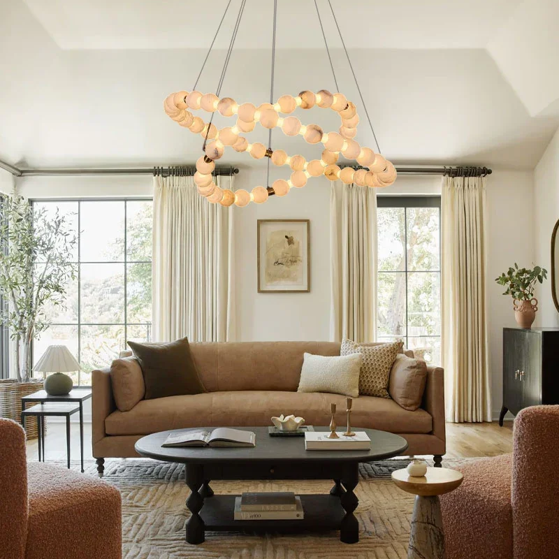 Perla Alabaster Beaded Ring Chandelier Glowryte