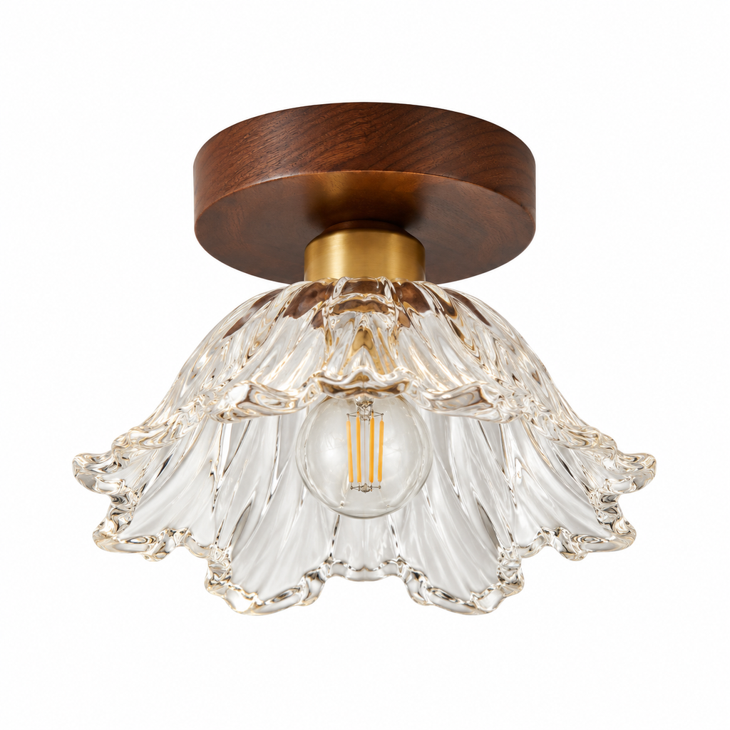 Petal Glass Semi-Flush Ceiling Light Walnut Glowryte