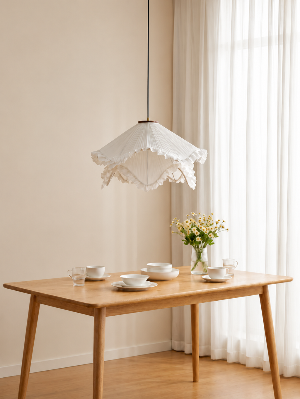 Pleated Ruffle Fabric Pendant Light Glowryte
