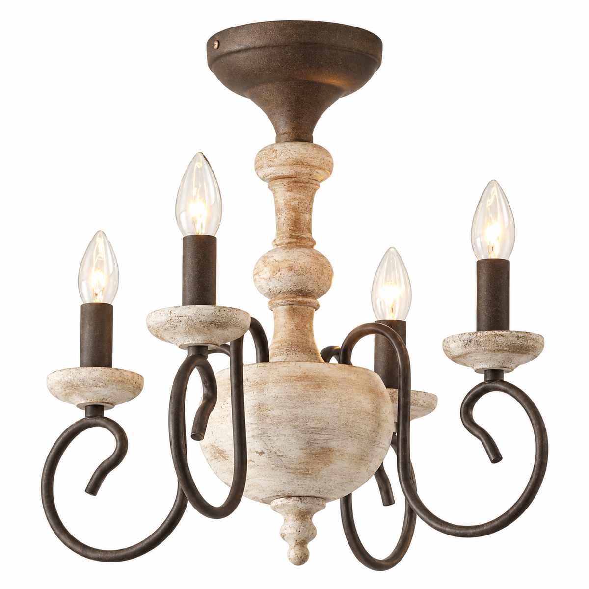 Rustic French Country 4-Light Candle Chandelier Glowryte