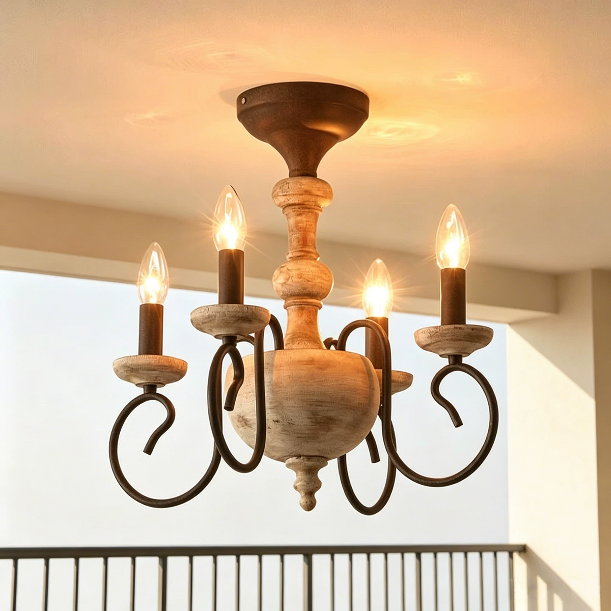 Rustic French Country 4-Light Candle Chandelier Glowryte