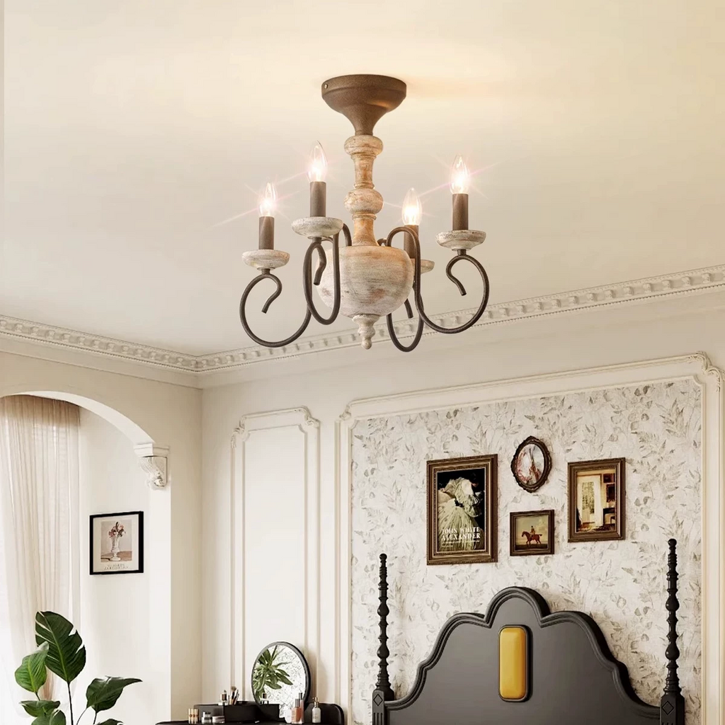 Rustic French Country 4-Light Candle Chandelier Glowryte