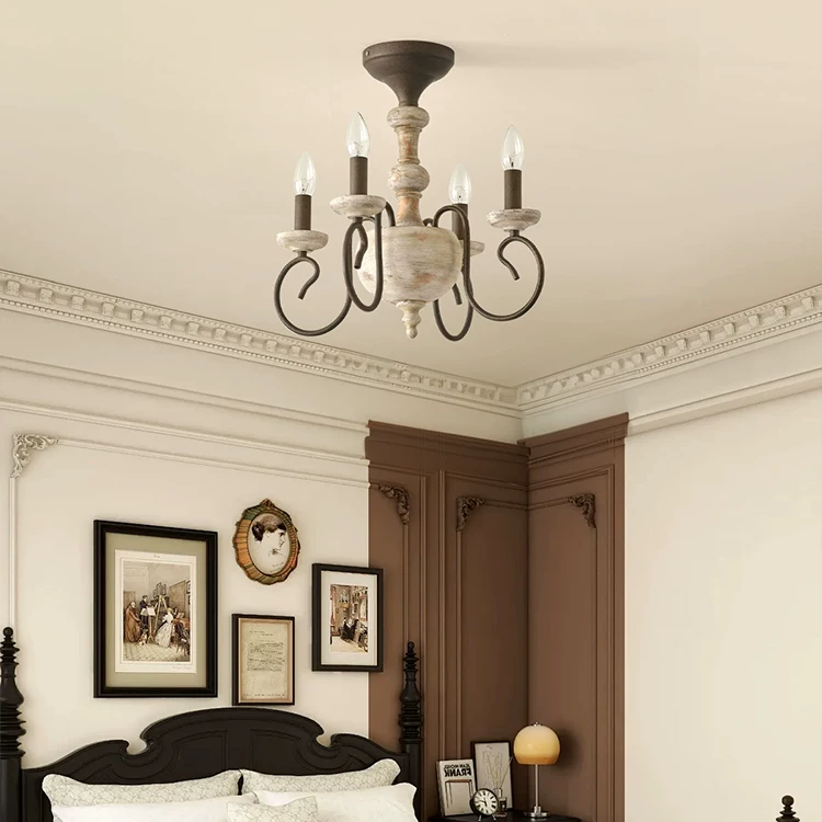 Rustic French Country 4-Light Candle Chandelier Glowryte