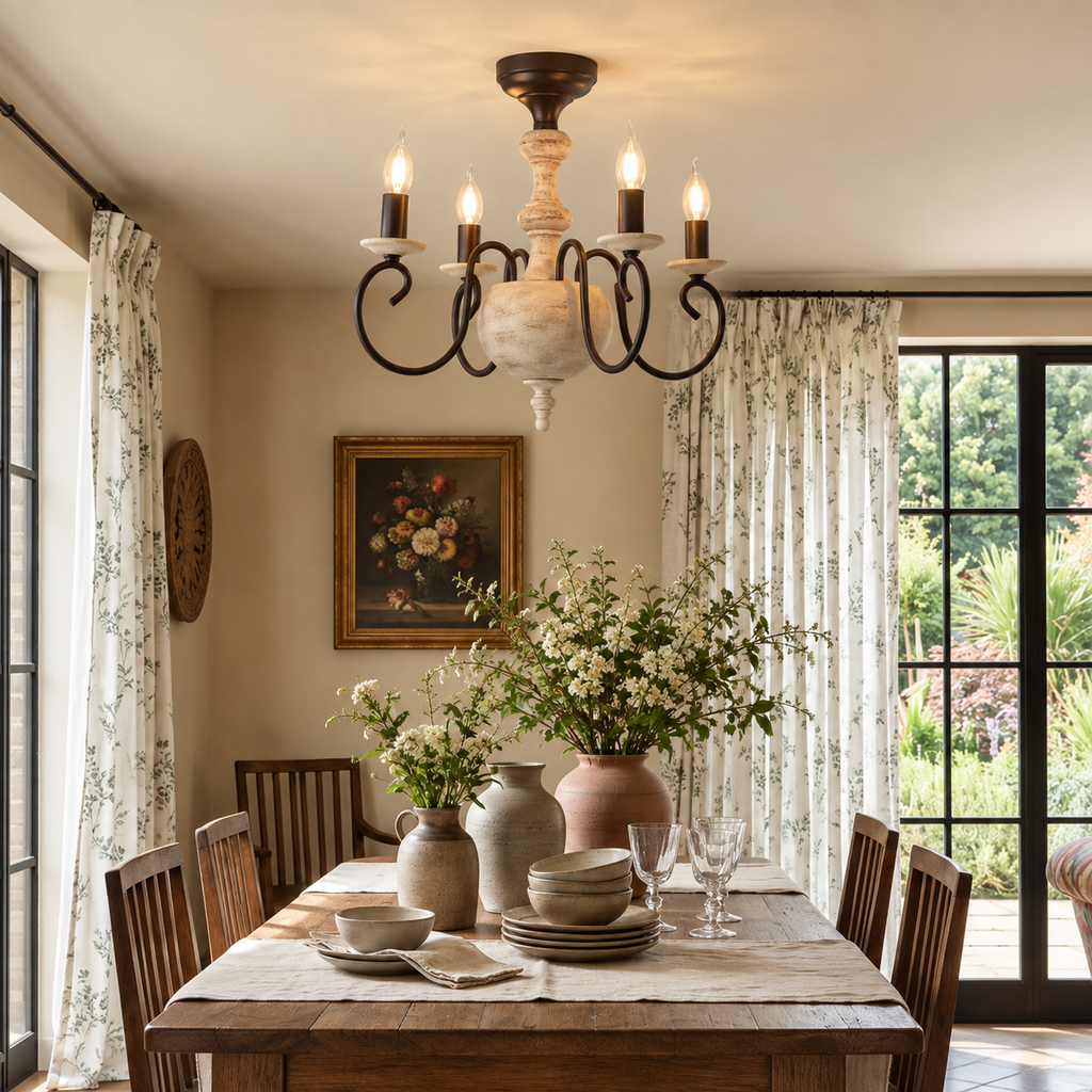 Rustic French Country 4-Light Candle Chandelier Glowryte