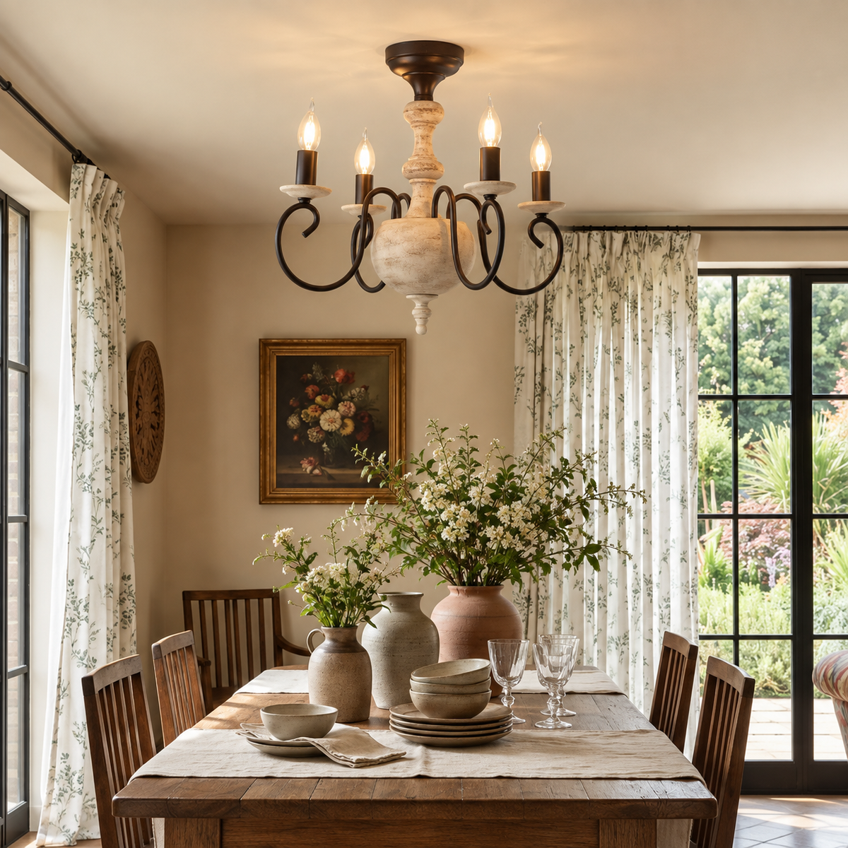 Rustic French Country 4-Light Candle Chandelier Glowryte