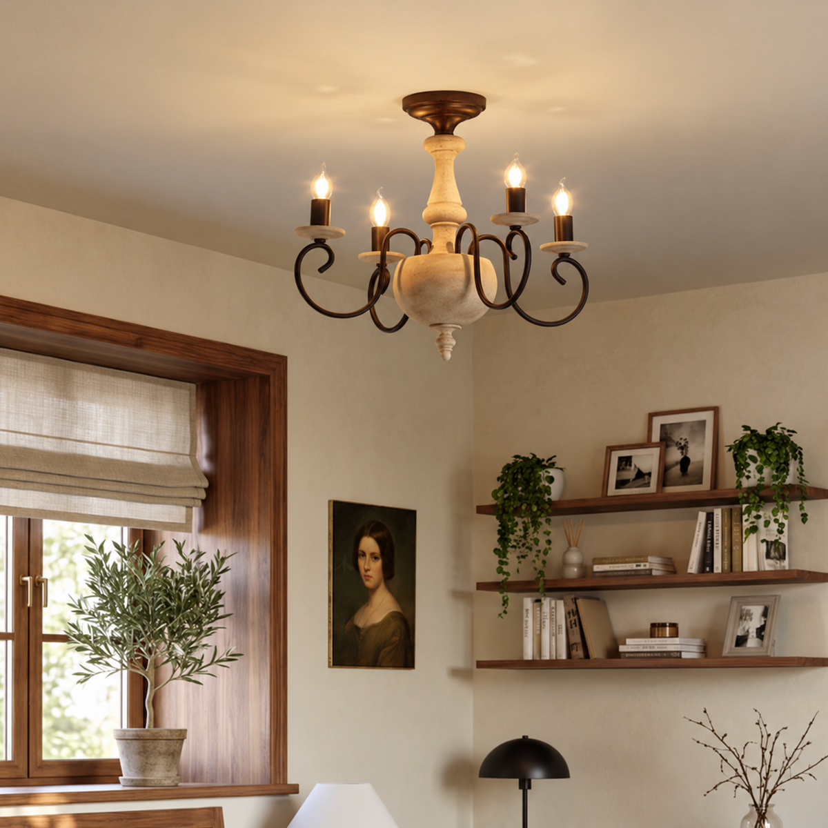 Rustic French Country 4-Light Candle Chandelier Glowryte