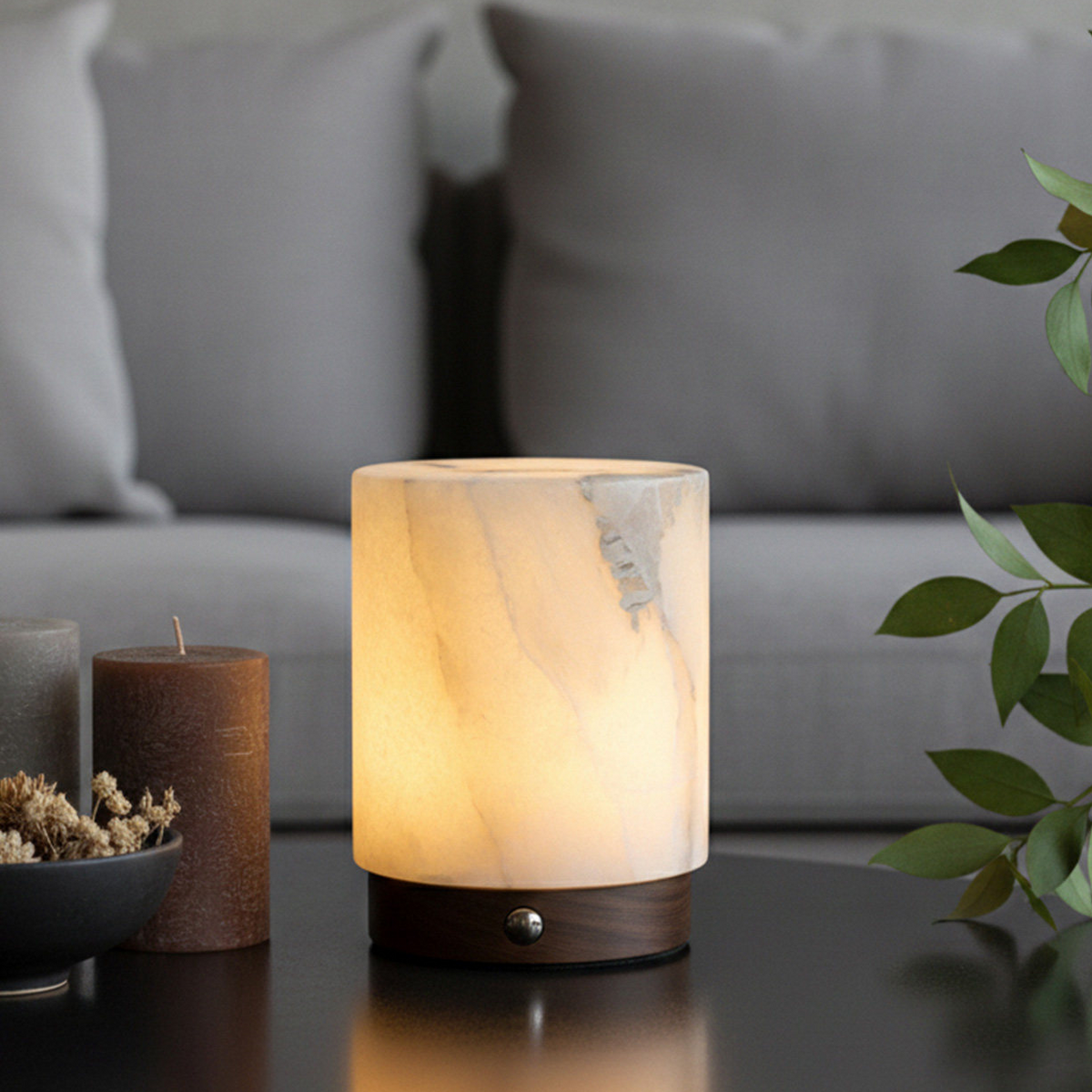 Selene Cylindrical Alabaster Cordless Table Lamp Glowryte