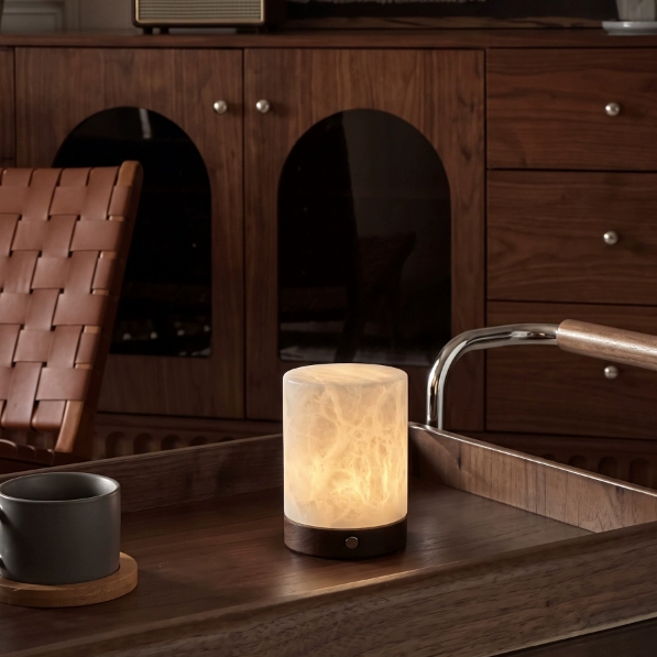 Selene Cylindrical Alabaster Cordless Table Lamp Glowryte