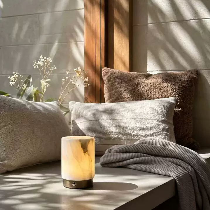 Selene Cylindrical Alabaster Cordless Table Lamp Glowryte