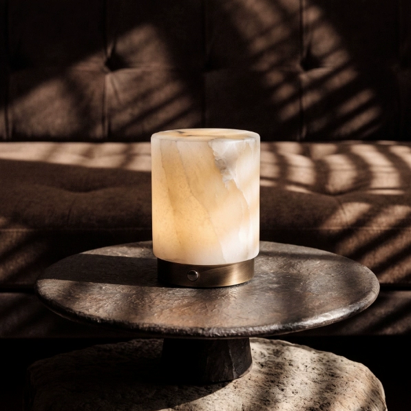 Selene Cylindrical Alabaster Cordless Table Lamp Glowryte