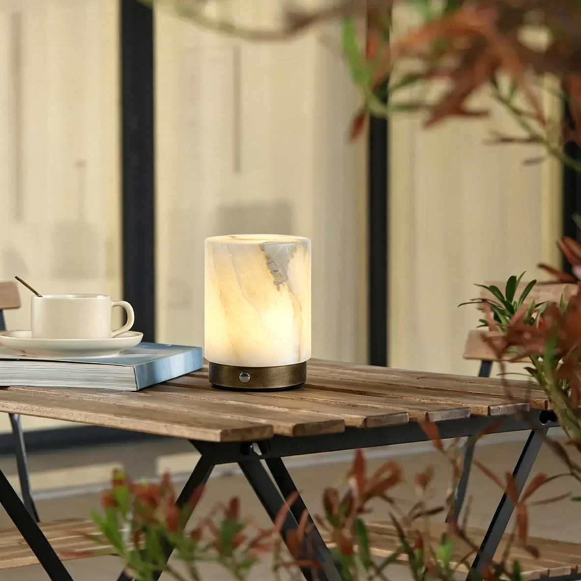 Selene Cylindrical Alabaster Cordless Table Lamp Glowryte