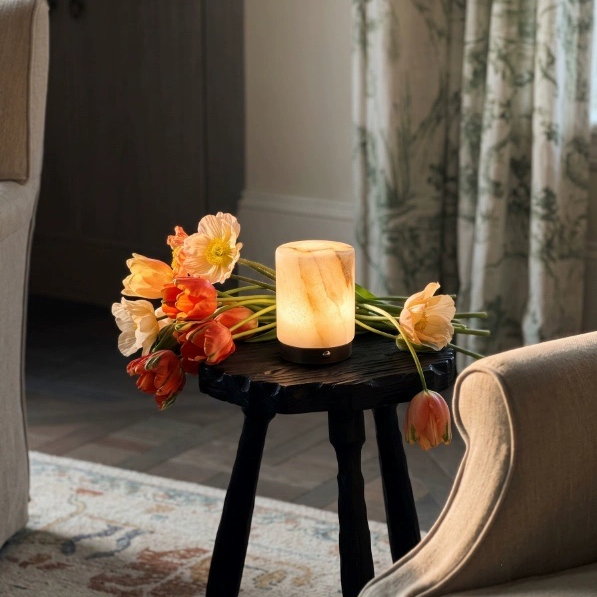 Selene Cylindrical Alabaster Cordless Table Lamp Glowryte