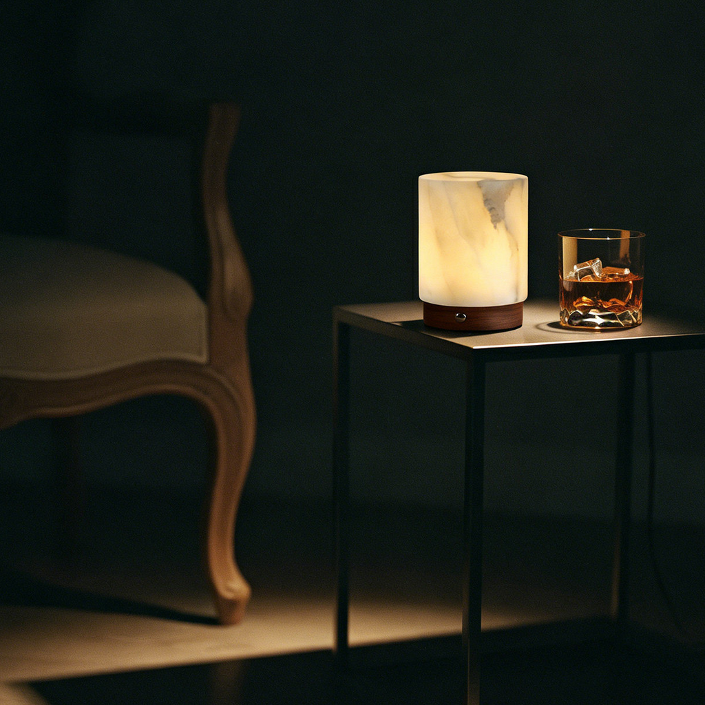 Selene Cylindrical Alabaster Cordless Table Lamp Glowryte
