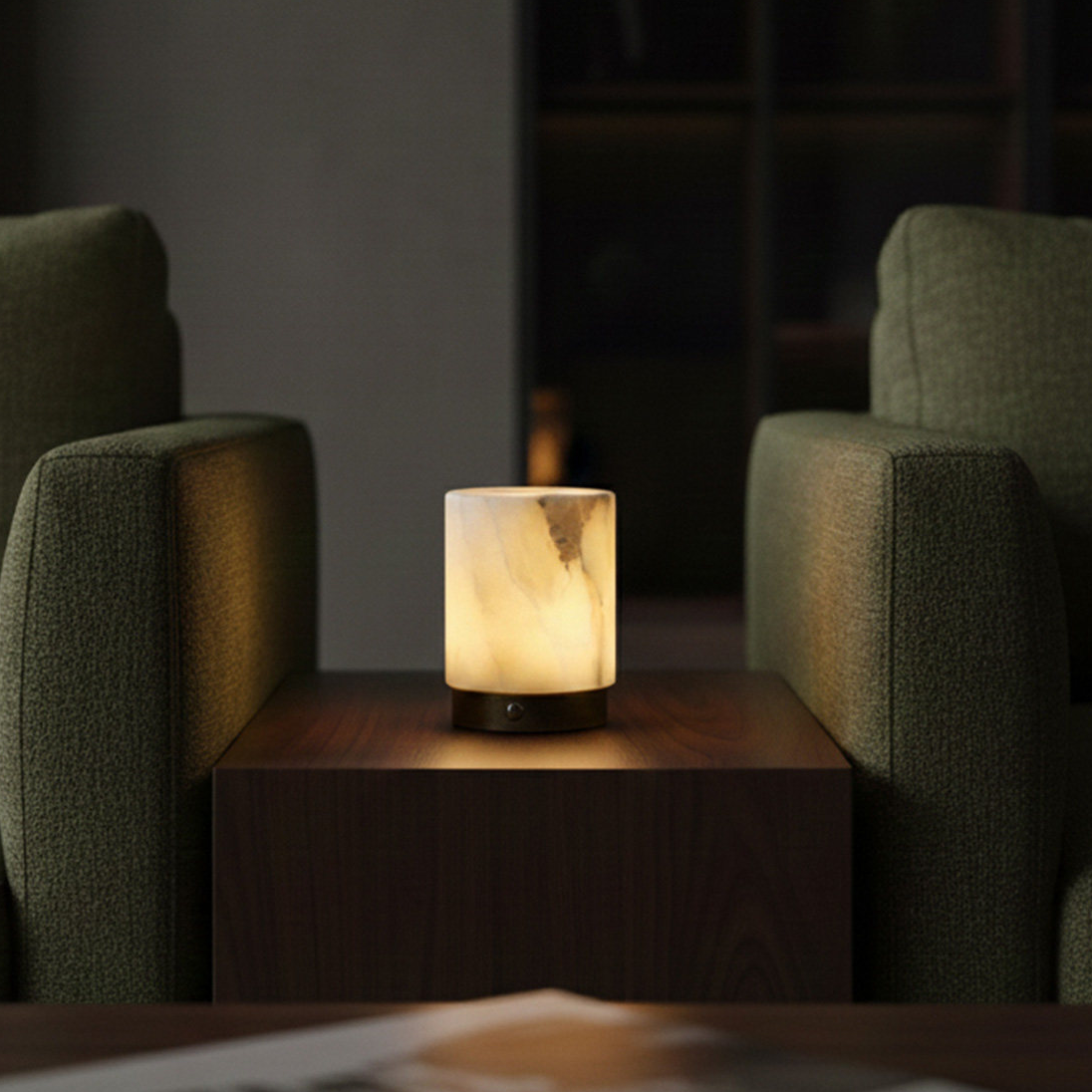 Selene Cylindrical Alabaster Cordless Table Lamp Glowryte