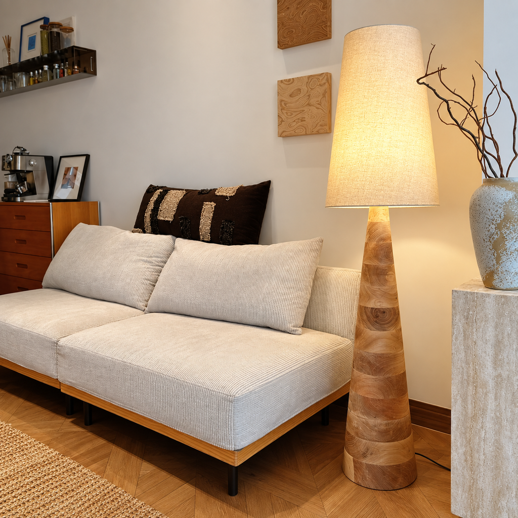 Silas Tapered Wood Floor Lamp Glowryte