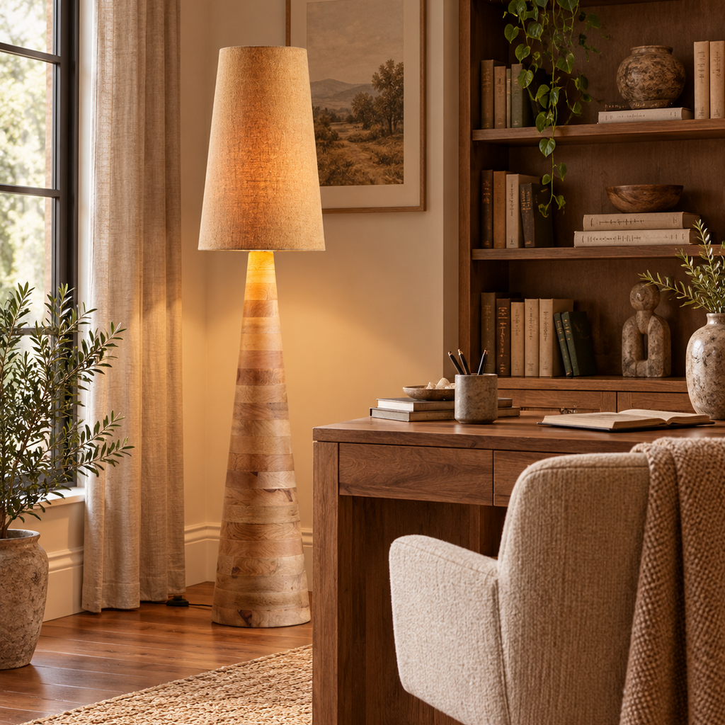 Silas Tapered Wood Floor Lamp Glowryte