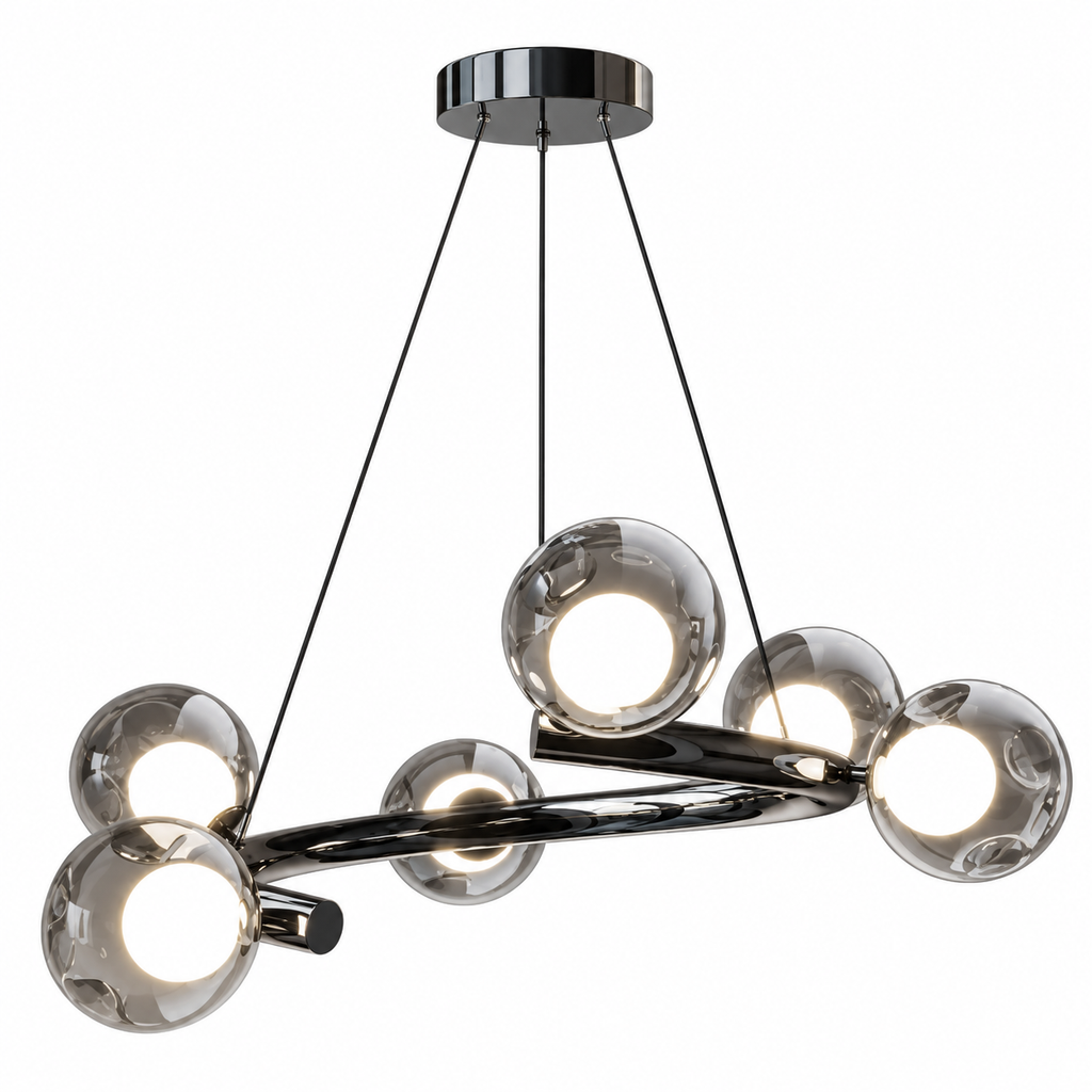 Mirren 6-Light Smoked Glass Chandelier Pearl Black Glowryte