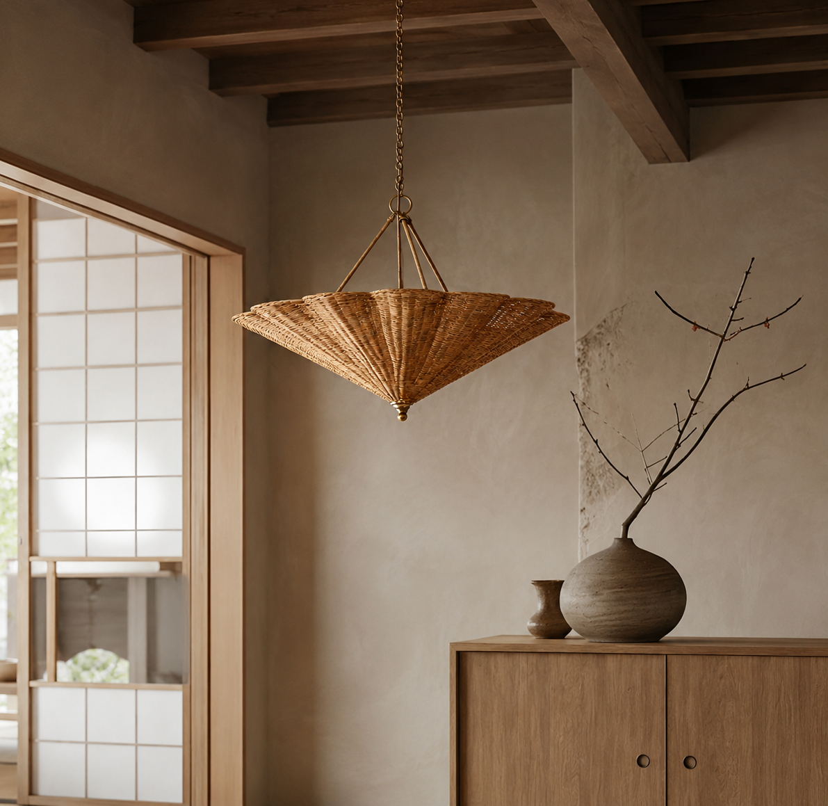 Soleil Rattan Umbrella Pendant Glowryte