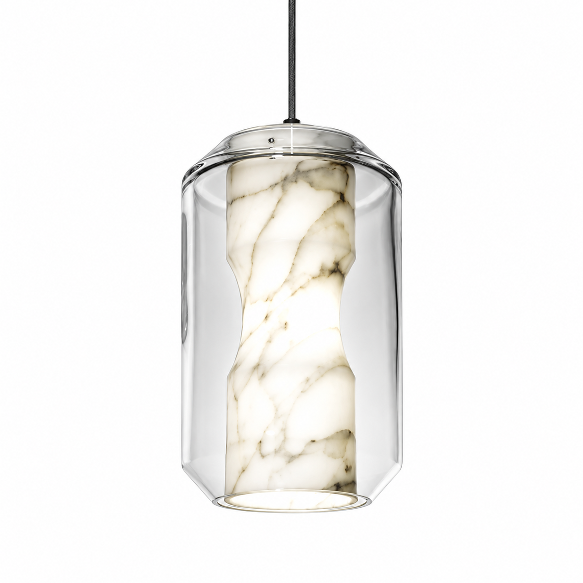 Solene Alabaster & Glass Pendant Light Dia 7.9" × H 13.0" (Dia 20 × H 33 cm) Glowryte