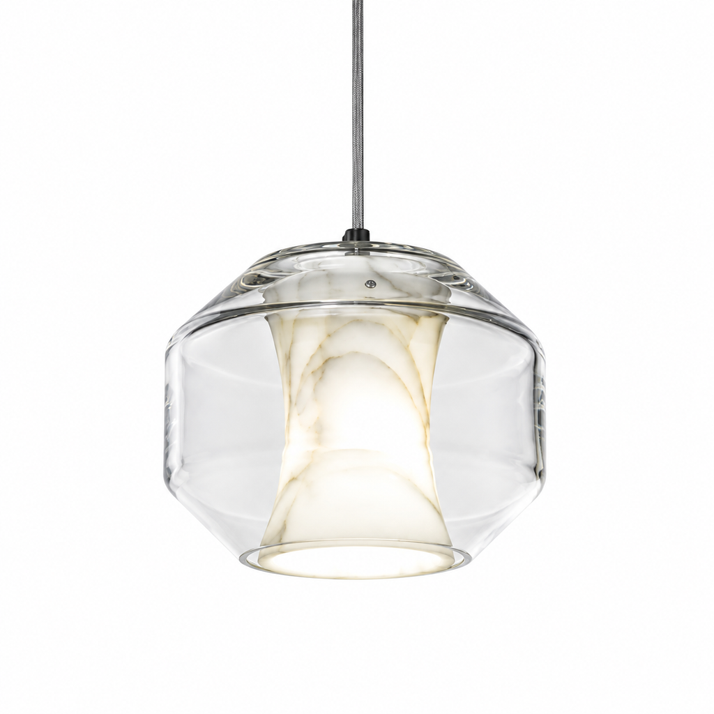 Solene Alabaster & Glass Pendant Light Dia 9.8" × H 7.9" (Dia 25 × H 20 cm) Glowryte