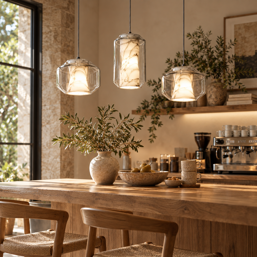Solene Alabaster & Glass Pendant Light Glowryte