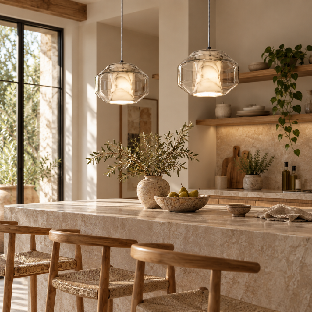 Solene Alabaster & Glass Pendant Light Glowryte