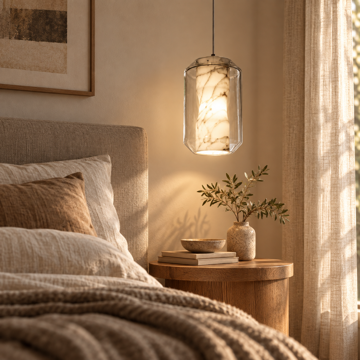 Solene Alabaster & Glass Pendant Light Glowryte