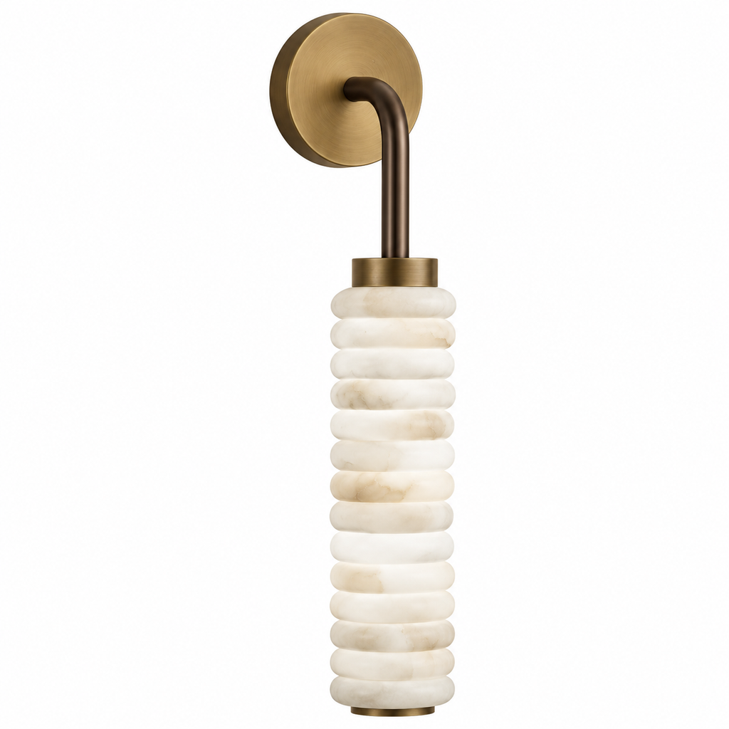 Thera Tiered Alabaster Wall Sconce 1-Light: Dia 2.4" × Ext 3.9" × H 13.8" (Dia 6 × Ext 10 × H 35 cm) Glowryte