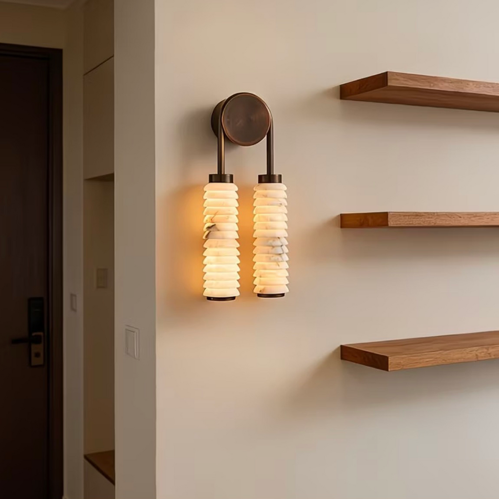 Thera Tiered Alabaster Wall Sconce Glowryte