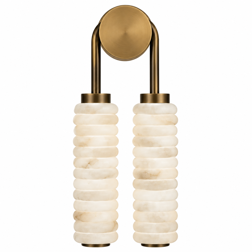 Thera Tiered Alabaster Wall Sconce 2-Light: W 7.9" × Ext 3.9" × H 19.7" (W 20 × Ext 10 × H 50 cm) Glowryte