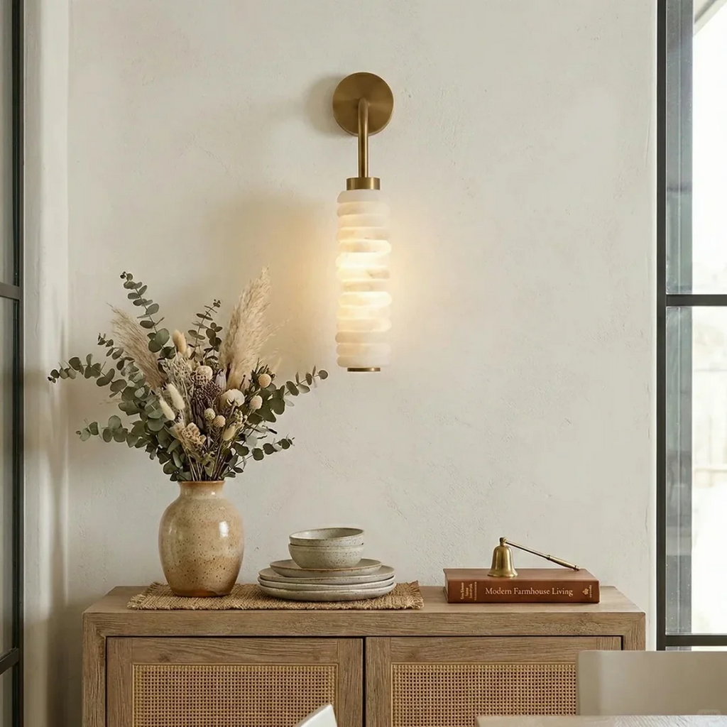 Thera Tiered Alabaster Wall Sconce Glowryte